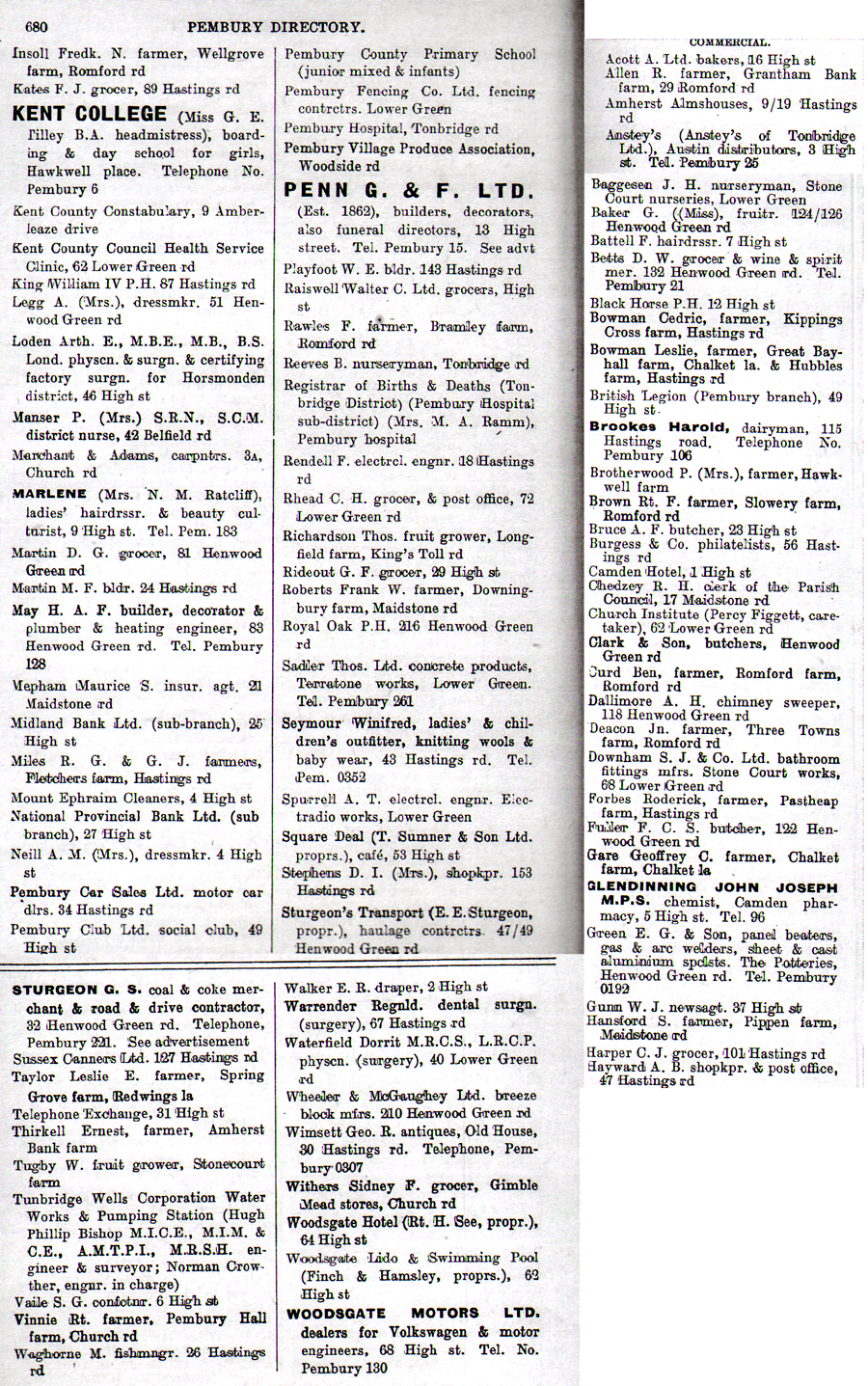 Kelly's Local Directory Kent 1936 Tonbridge & Tunbridge Wells 